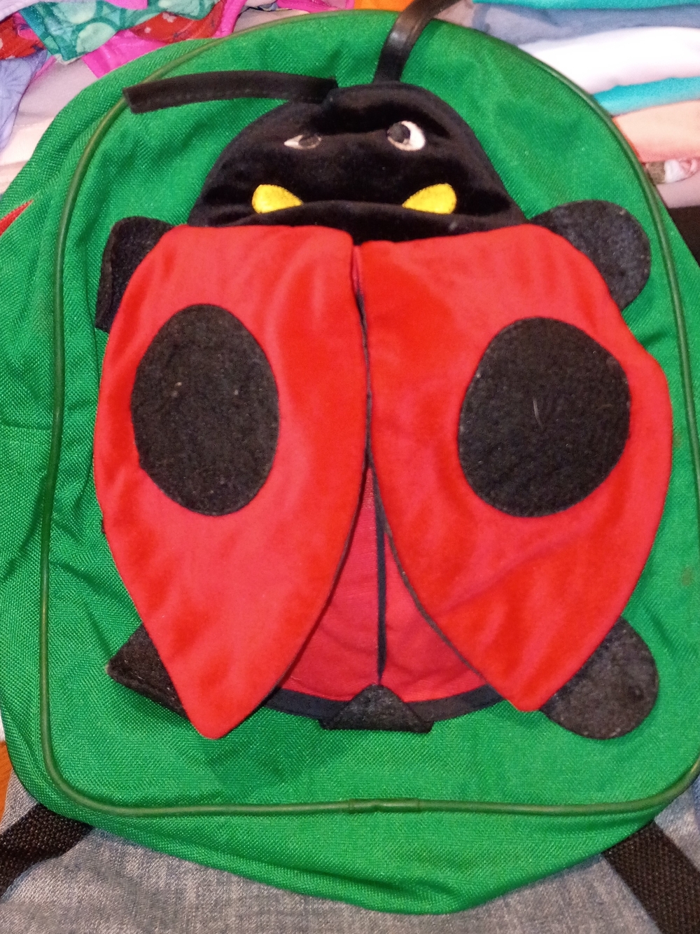 Kids Ladybug Backpack Plush Front Pocket - Red and Green